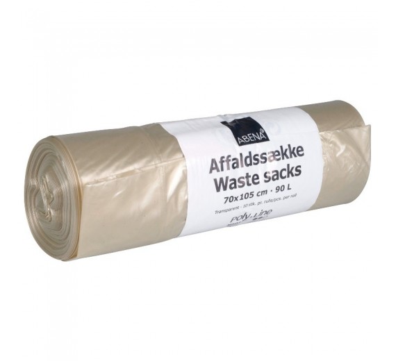 Sæk, Abena Poly-Line RE3, 90 l, klar, LLDPE/RE3, 70 x 105cm, 20 ruller.