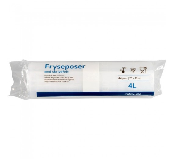 Frysepose med skrivefelt, 4 l, klar, 20 x 40 cm, 56 ruller