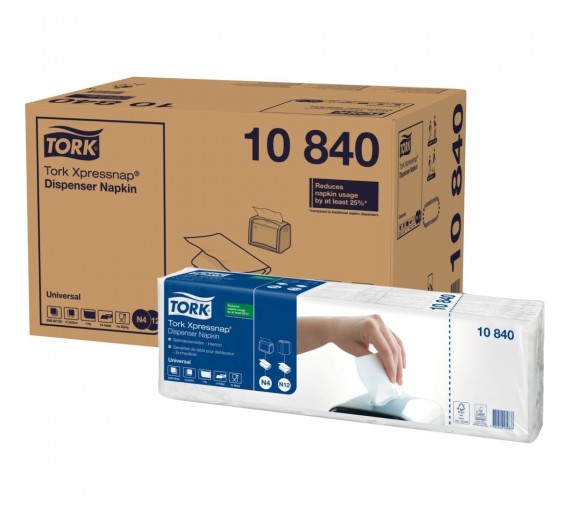 Dispenserserviet, Tork Xpressnap N4 Universal, 1-lags, interfold, 21,3x33cm, hvid, nyfiber