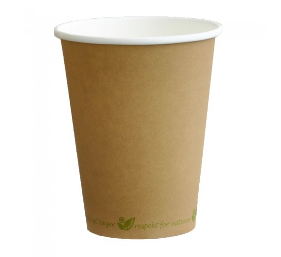 Kaffebæger Catersource 30 cl., Ø90 mm., bionedbrydelig brun m/grøn bundtekst, 1000 stk.