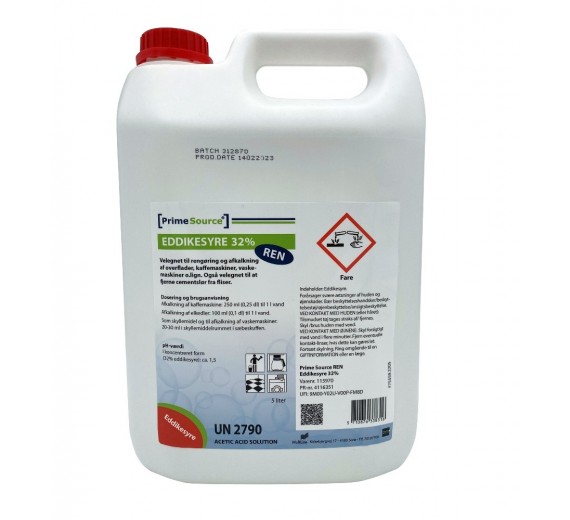 Eddikesyre 32%, Prime Source REN til afkalkning, 5 liter