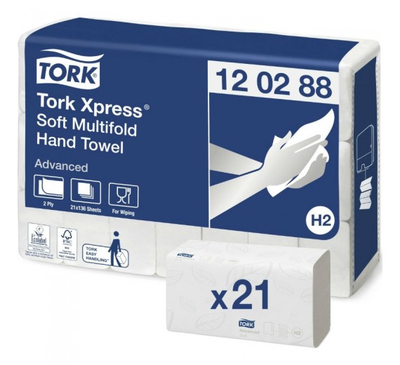 TORK H2 Xpress Advanced håndklædeark, 4-fold, 21 pk.