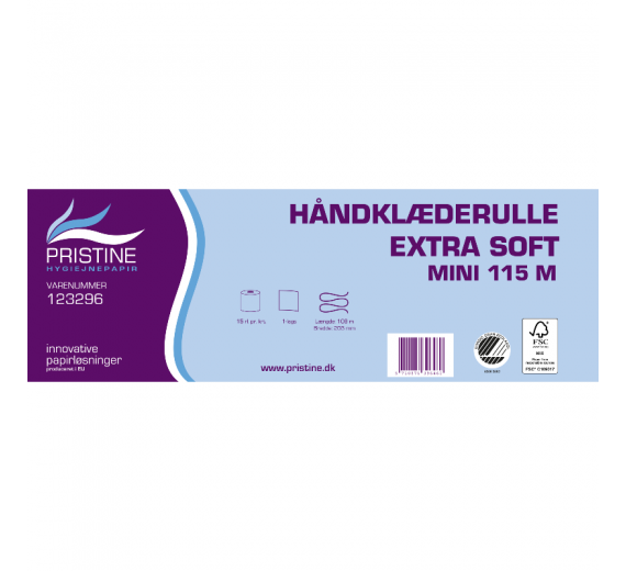 Håndklæderulle Pristine Extra soft 1-lag 115 m uden hylse, nyfiber, svanemærket, 15 rl.