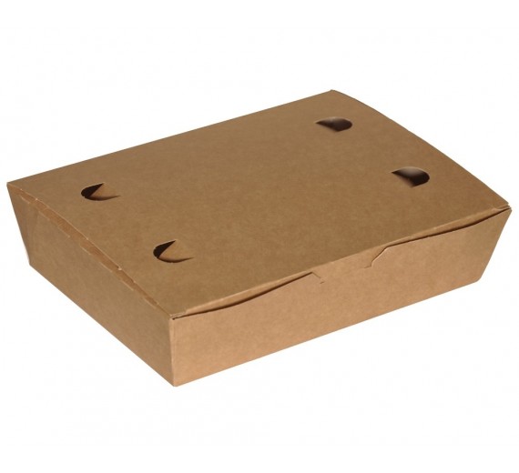Pølseæske / foodbox til takeaway, stor, 200 x 140 x 50 mm, med låg, brun/hvid 200 stk.