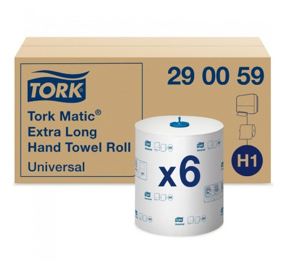 Tork Universal Soft H1, Tork Matic extra long aftørringsruller, 1-lag, 280 m., 6 ruller