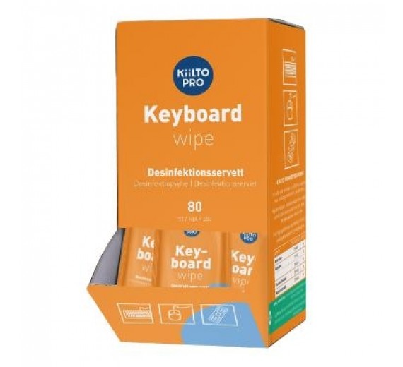 80 stk. Kiilto keyboard wipes, desinficerende servietter til tastaturer, med Ethanol