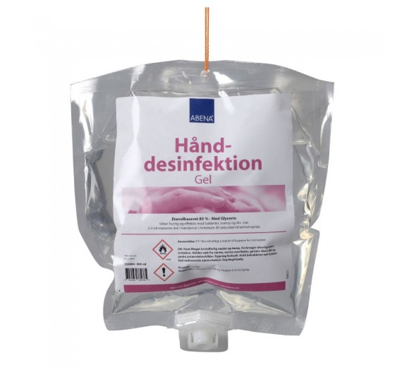 Hånddesinfektion gel, Abena, 800 ml, refill, pose til dispenser