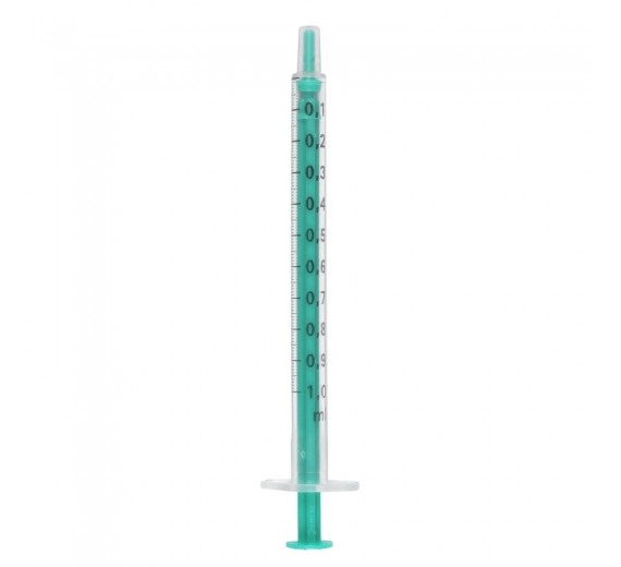 Injekt sprøjte, 1 ml, luer, centreret, 2 komponent