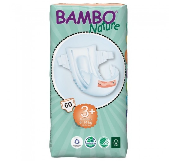 Bambo Nature Junior, Midi 3+, med vådindikator, 6-14 kg, 60 stk.