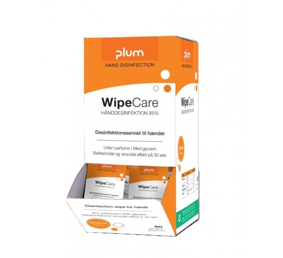 Hånddesinfektion Serviet Plum WipeCare 85% ethanol uden Parfume Enkeltpakket 80 stk.