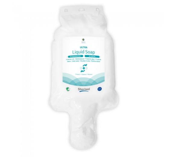 Sterisol flydende ultra mild sæbe u/parfume, 12 x 0,7 l. refill.
