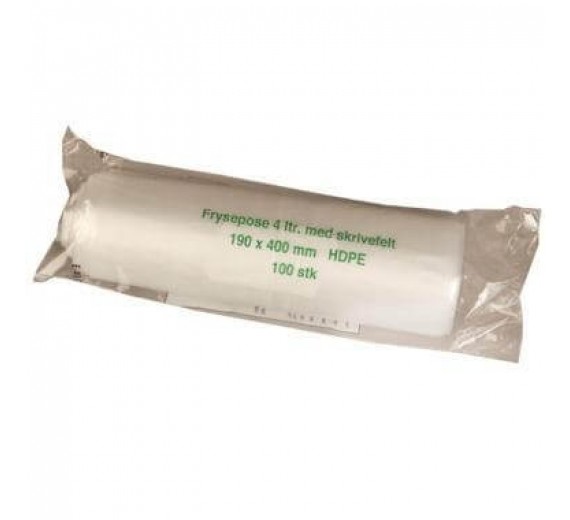 Frysepose med skrivefelt, 4 l, klar, 19 x 40 cm, 25 ruller