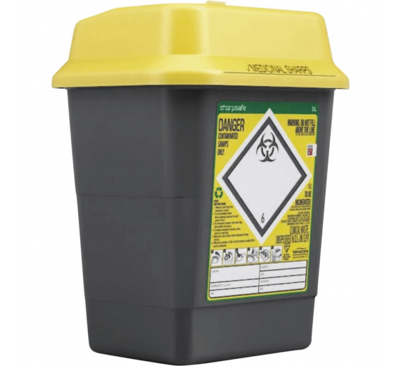 Kanyleboks Sharpsafe 5000 ml sort med gult låg