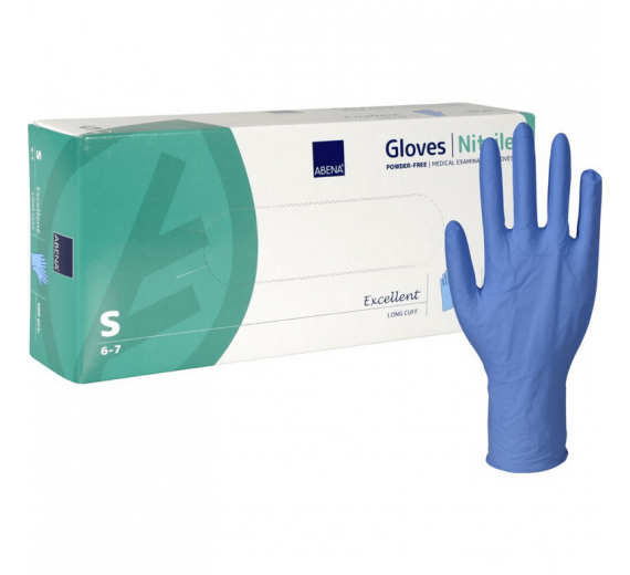 Lang undersøgelseshandske ABENA Excellent S blå nitril