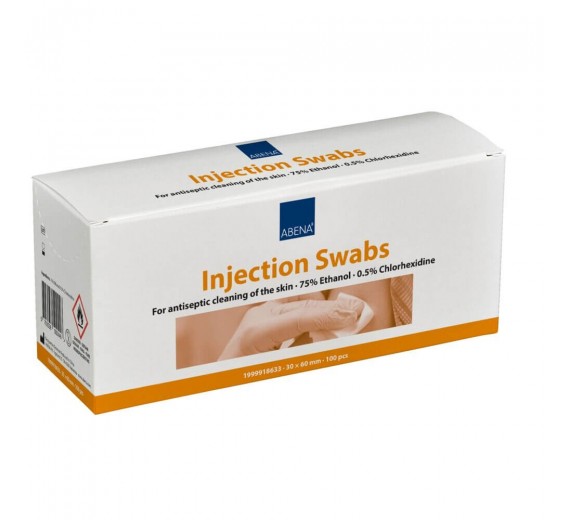 Injektionsservietter, 3x6cm, 75% ethanol, 0.5% klorhexidin, enkeltpakket