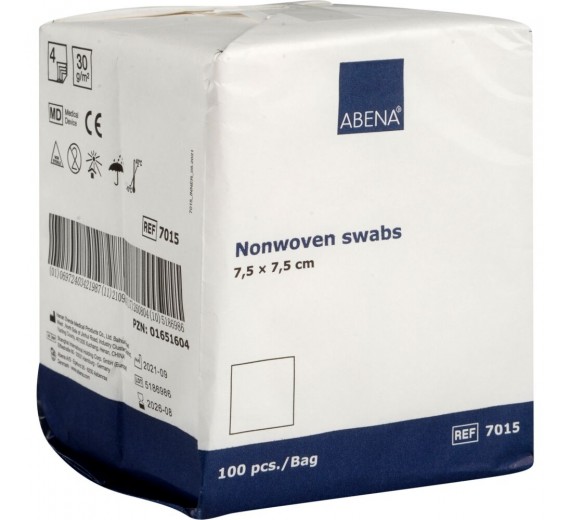 Nonwoven kompres ABENA 4-lags 7,5 x 7,5 cm latexfri usteril 100 stk.