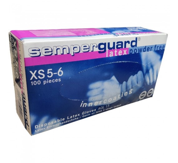 Semperguard engangshandsker, pudderfri, latex, hvide, 100 stk., str. XS