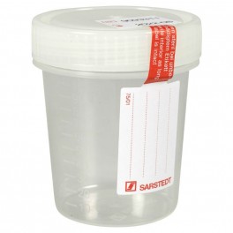 5 stk. urinprøve bæger, Sarstedt, med skrivefelt, 100 ml, steril.