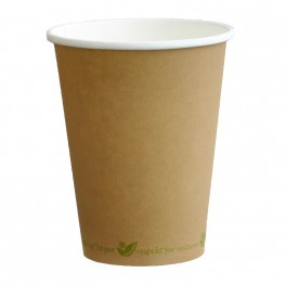 Kaffebæger Catersource 30 cl., Ø90 mm., bionedbrydelig brun m/grøn bundtekst, 1000 stk.