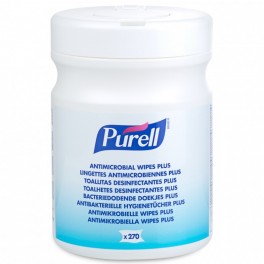 6 x 270 stk. Purell Antimicrobial Wipes Plus i dispenserbox