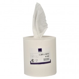 Håndklæderulle, ABENA Care-Ness Excellent, 1-lags, Midi, 320m x 20cm, Ø18,5cm, hvid, 100% nyfiber, uden hylse, 6 rl.