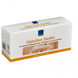 Injektionsservietter, 3x6cm, 75% ethanol, 0.5% klorhexidin, enkeltpakket