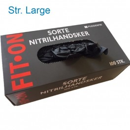 Sorte Fit-On Nitril engangshandsker, pudderfri, 100 stk., str. Large