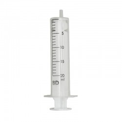 Sprøjte, BD Discardit, 20 ml, transparent, luer, excentrisk, 2 komponent, steril, engangs, 80 stk.