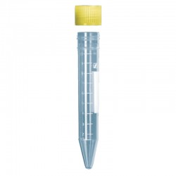 10 stk. urinprøverør, 10 ml, PS, med skruelåg og skrivefelt, spidsglas, steril.