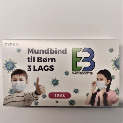 Mundbind til børn, 3-lags type II, med øreelastikker, 10 stk., hvide