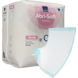 Underlag ABENA Abri-Soft Superdry 90 x 75 cm lyseblå fluff/nonwoven/PE/SAP/tissue, med tape 30 stk.
